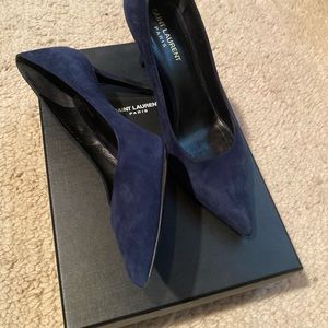 Saint Laurent Paris, Suede Navy Pumps New, 9.0